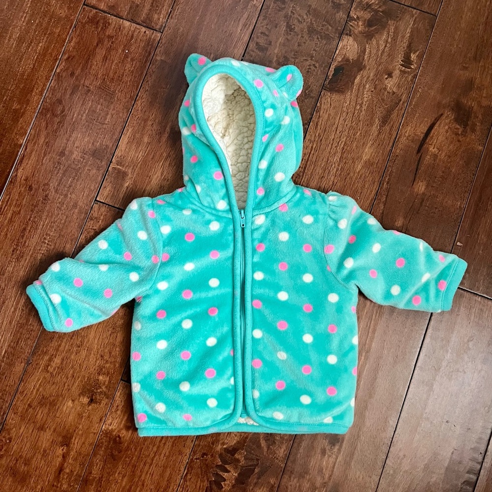 Healthtex Hooded Fleece Jacket with Faux Shearling Lining, 6-9month